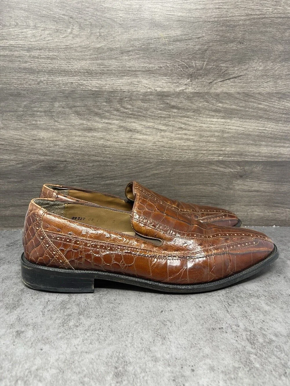 Stacy Adams Shoes Mens Size 12 Brown Croc Leather Loafer Slip On